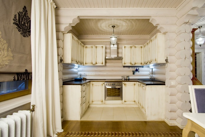 design de cozinha no interior de uma casa de madeira