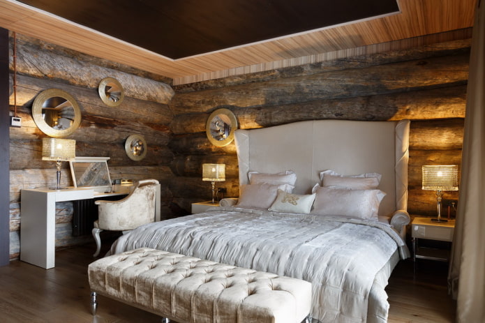 Móveis e decoração no interior de uma casa de madeira