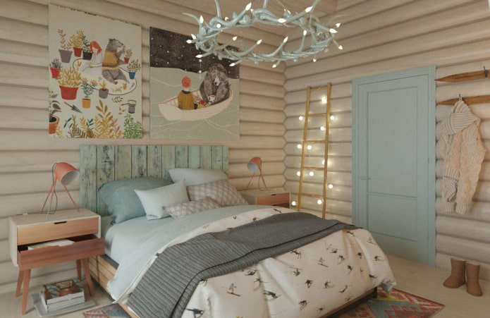 interior de uma casa de madeira em estilo escandinavo