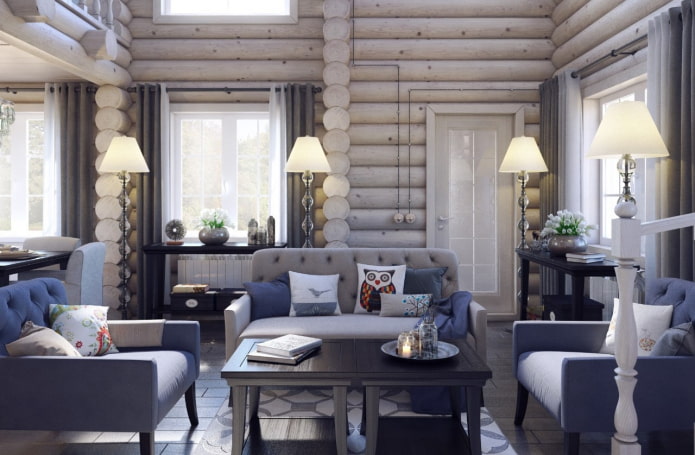 interior de uma casa de madeira em estilo escandinavo
