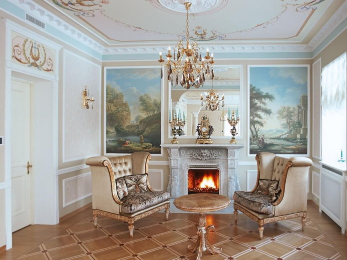 lareira no interior da sala de estar em estilo clássico