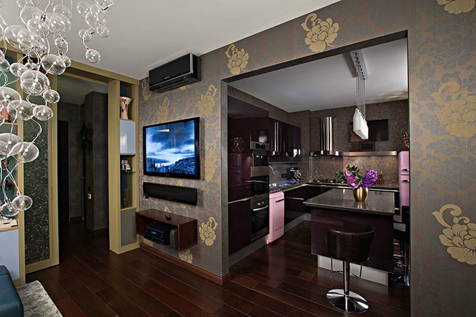 laminado no interior da cozinha-sala de estar