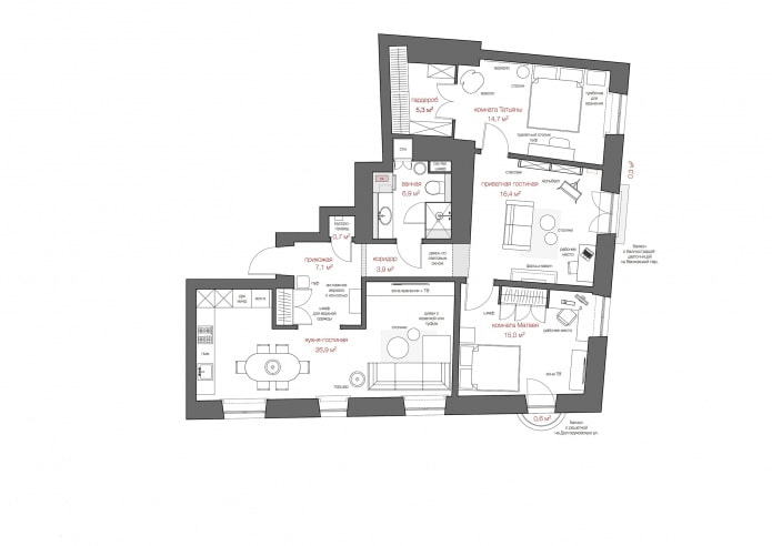 Layout de apartamento de 100 m²