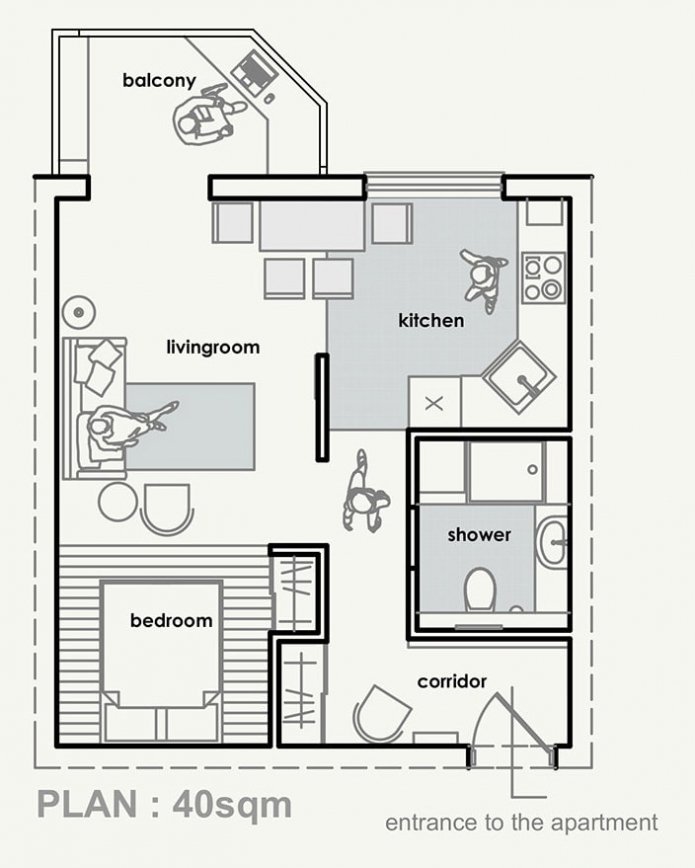 layout de um apartamento de 40 m²