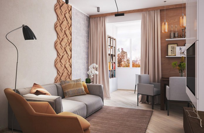 sala de estar em um apartamento de 40 m².