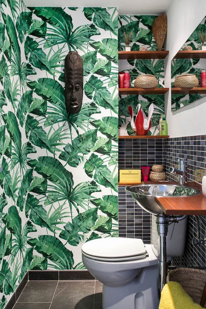 papel de parede verde no banheiro
