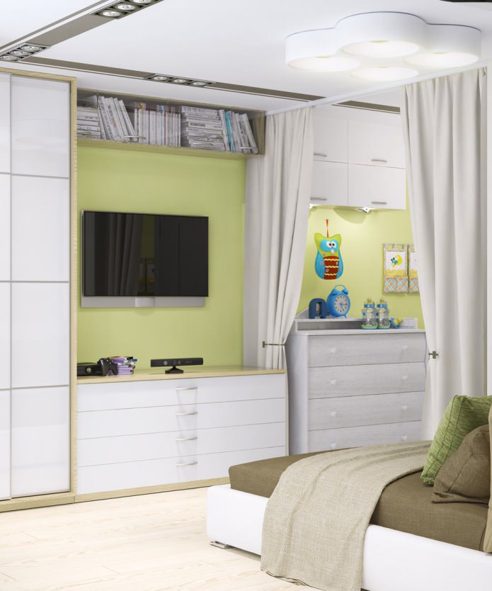 Apartamento de um cômodo de 33 m² com quarto para crianças