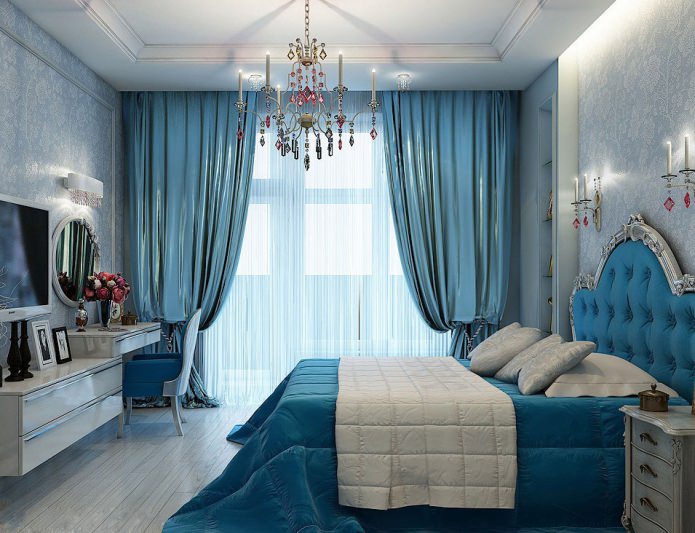 interior de um quarto azul