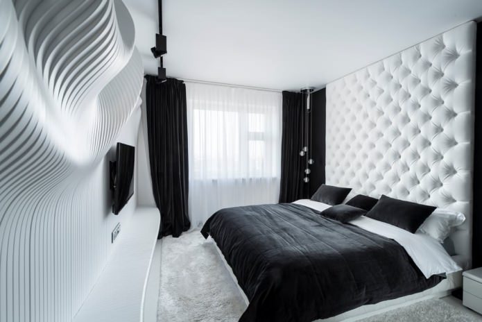 Interior do quarto em preto e branco