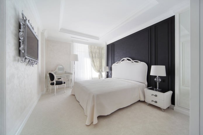 design de interiores de quarto preto e branco
