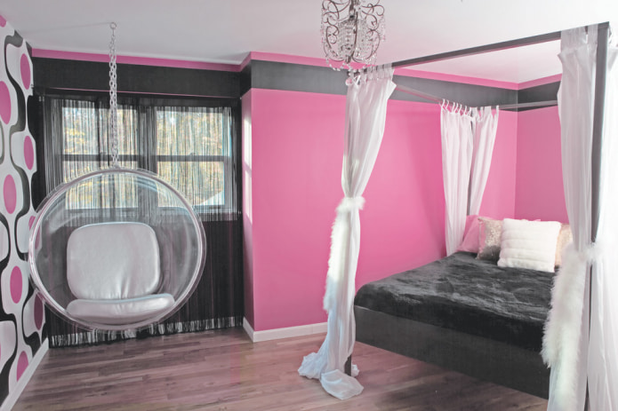 Quarto preto, branco e rosa