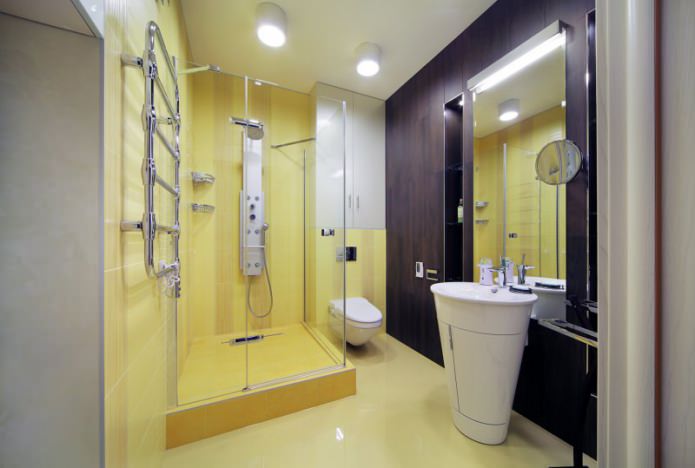 interior de banheiro com box de chuveiro em estilo moderno