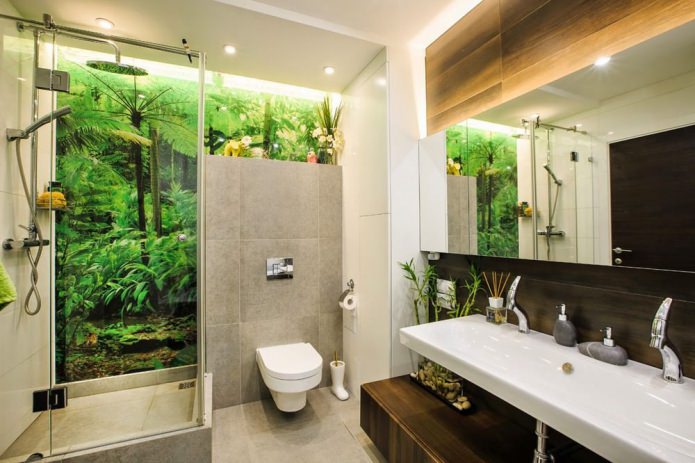 Estilo ecológico no interior de um banheiro moderno