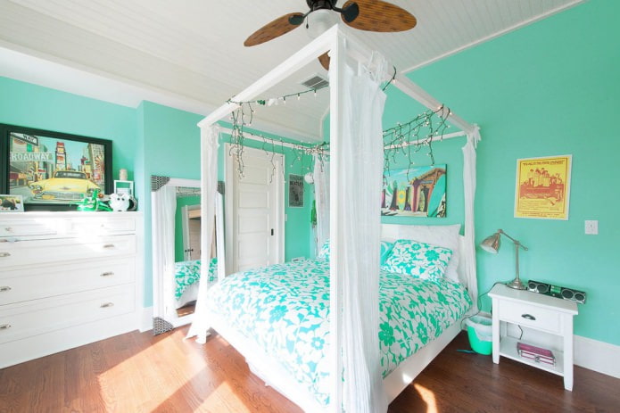 quarto branco e turquesa