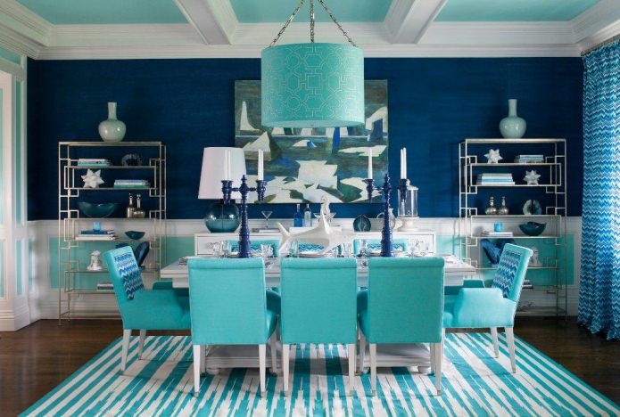 sala de jantar azul-turquesa
