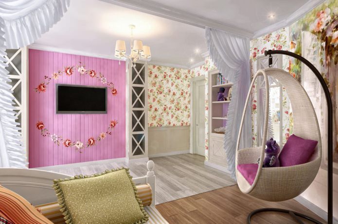 cadeira suspensa no chão em um quarto infantil