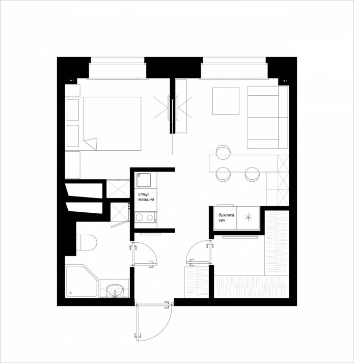 Apartamento de dois cômodos a partir de um apartamento de um cômodo