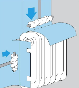 esquema de colagem de papel de parede atrás de um radiador