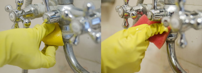 Tratando torneiras com limão para remover o calcário