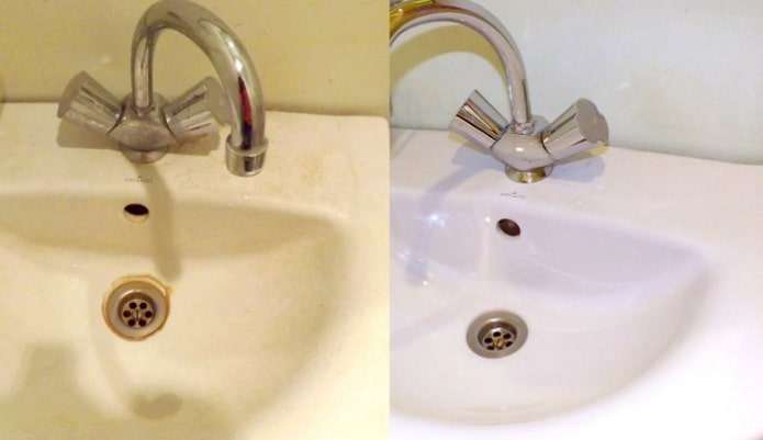 Pia antes e depois do tratamento com Domestos