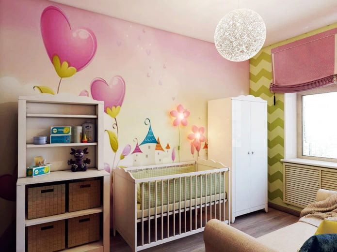 projeto de um quarto infantil para um recém-nascido de 8,4 m².