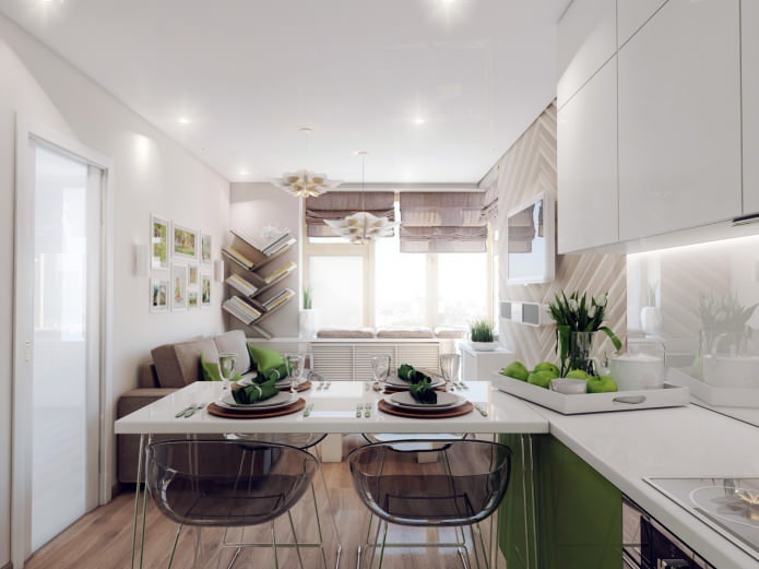 projeto de uma cozinha-sala de estar 18,62 m².