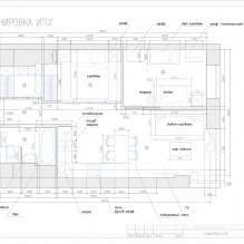 Um ótimo exemplo de como organizar uma cozinha-sala, quarto, quarto de criança e camarim em 44 metros-2