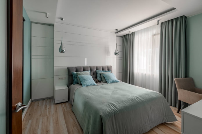 Quarto em tons frios de menta