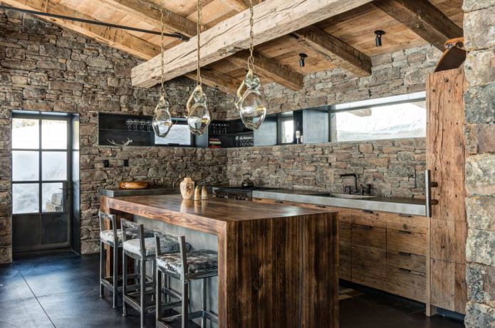 acabamento em pedra para cozinha estilo chalé