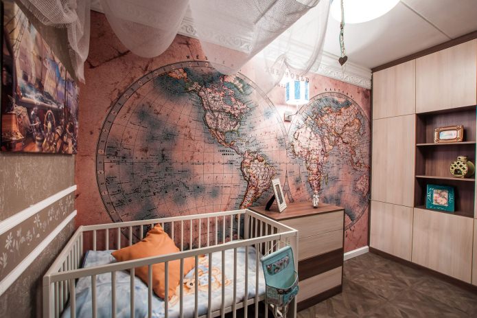 mundo Mapa no interior do quarto infantil