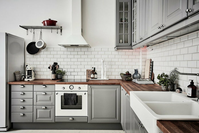 alvenaria na cozinha em estilo escandinavo