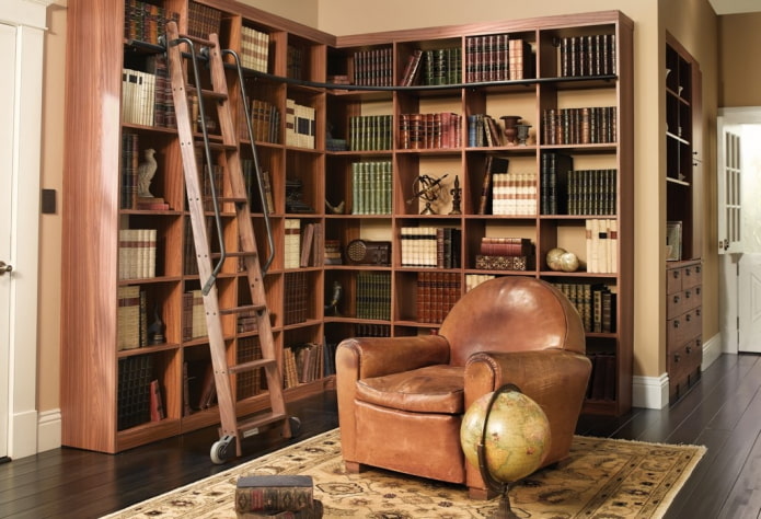 estantes de canto para livros no interior