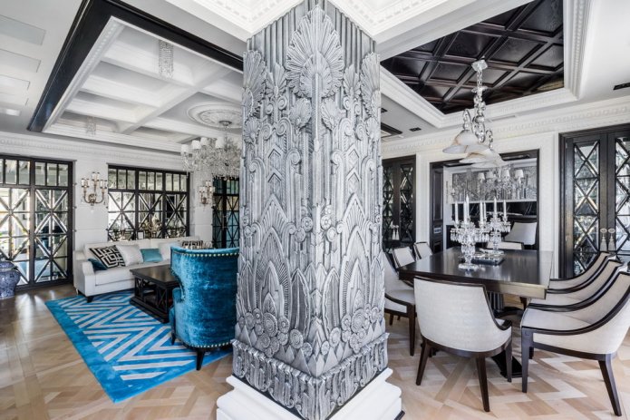 cozinha-sala de estar em estilo Art Déco