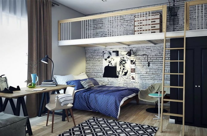 quarto para uma adolescente em estilo loft