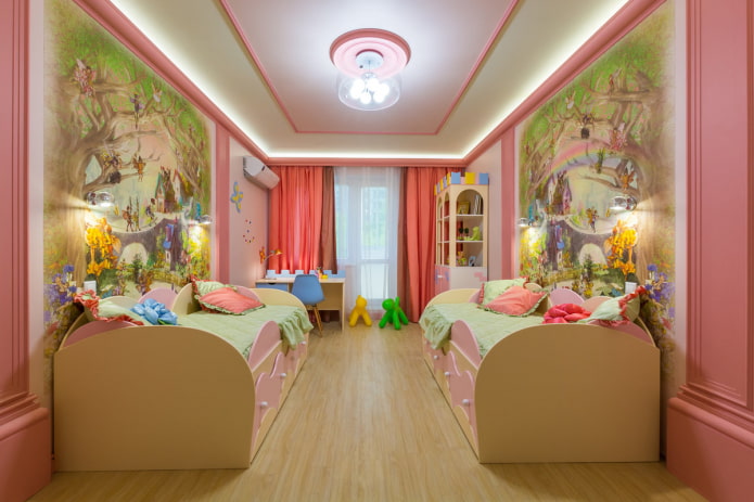 projeto de quarto para duas meninas em idade pré-escolar