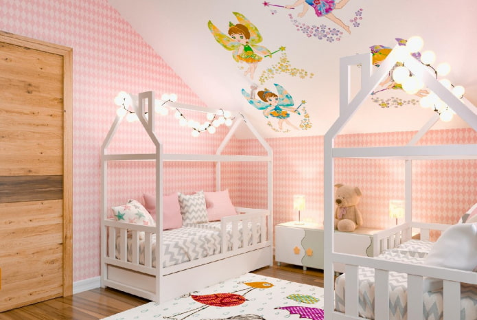 projeto de quarto para duas meninas em idade pré-escolar