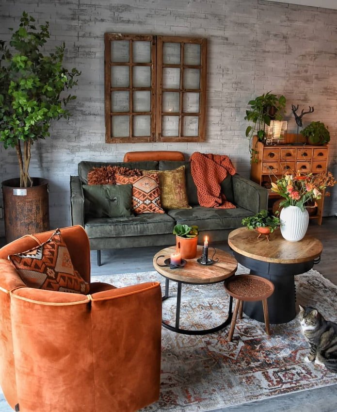 sala de estar em estilo boho