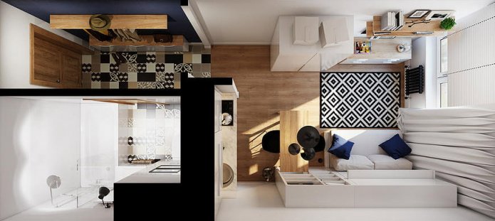 layout do estúdio 18 m².