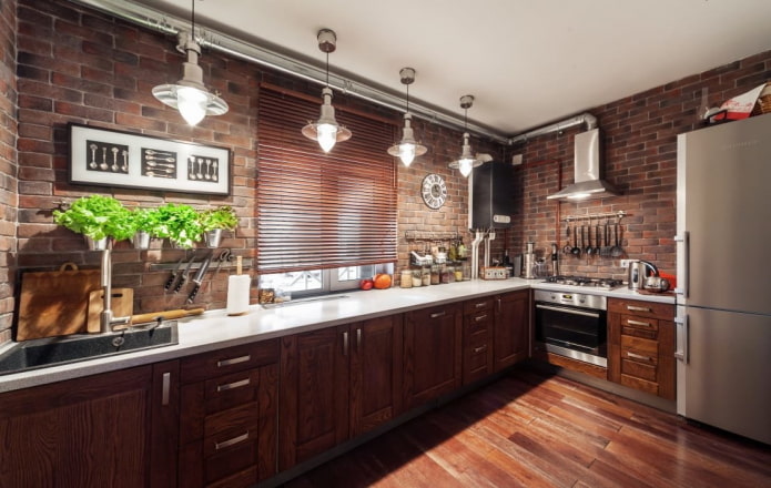 cozinha em tons de marrom no estilo loft