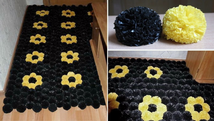 Um tapete feito de sacolas