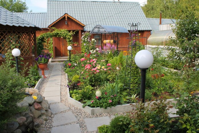 Um pequeno jardim com flores
