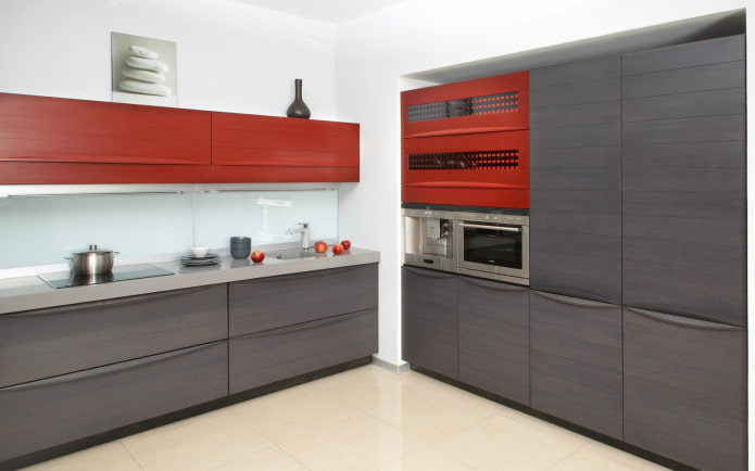 interior de cozinha vermelha no estilo minimalista