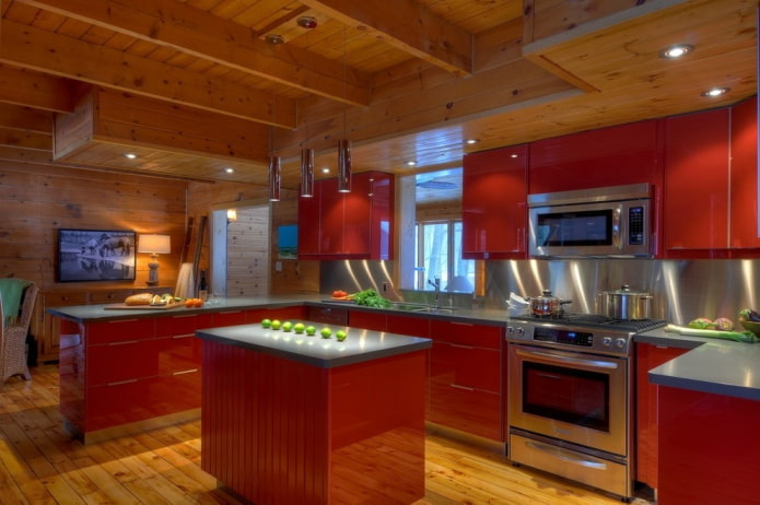 decoração de cozinha em tons de vermelho