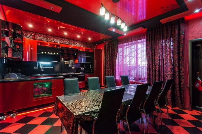 cortinas pretas e vermelhas e tule vermelho