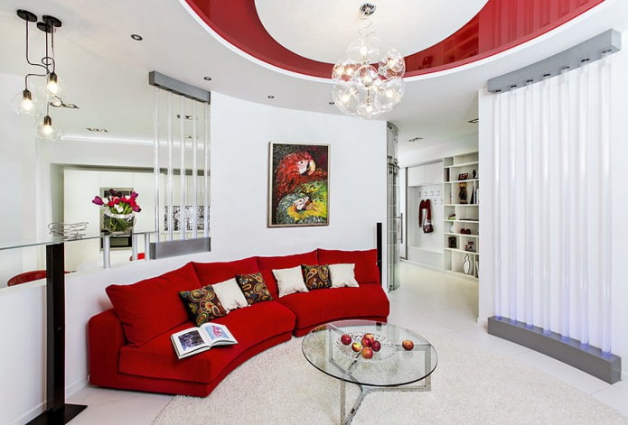 sala de estar minimalista com um sofá modular vermelho