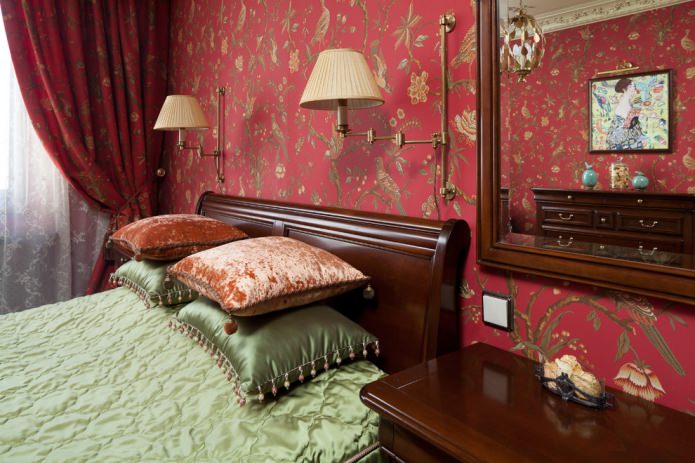 Estilo clássico de um quarto vermelho-oliva