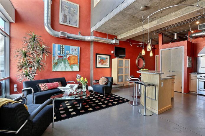 cozinha-sala de estar em estilo loft