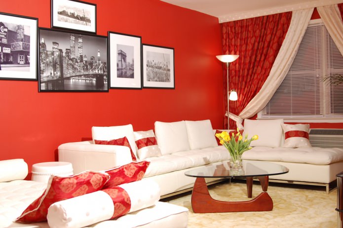 sala de estar moderna vermelha e branca