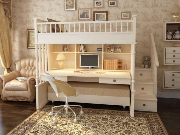 cama alta com escada