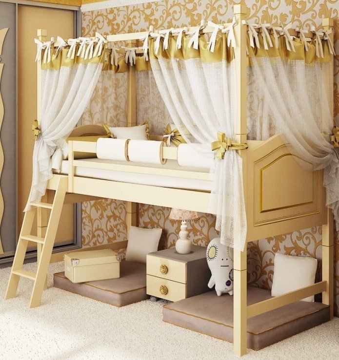 cama de dossel no quarto de uma menina